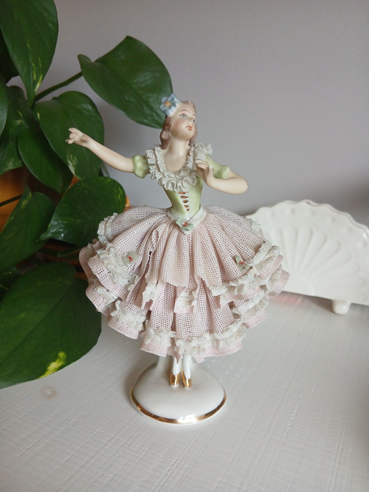 Vintage Dresden porseleinen ballerina beeldje, Antiek en Kunst, Ophalen of Verzenden