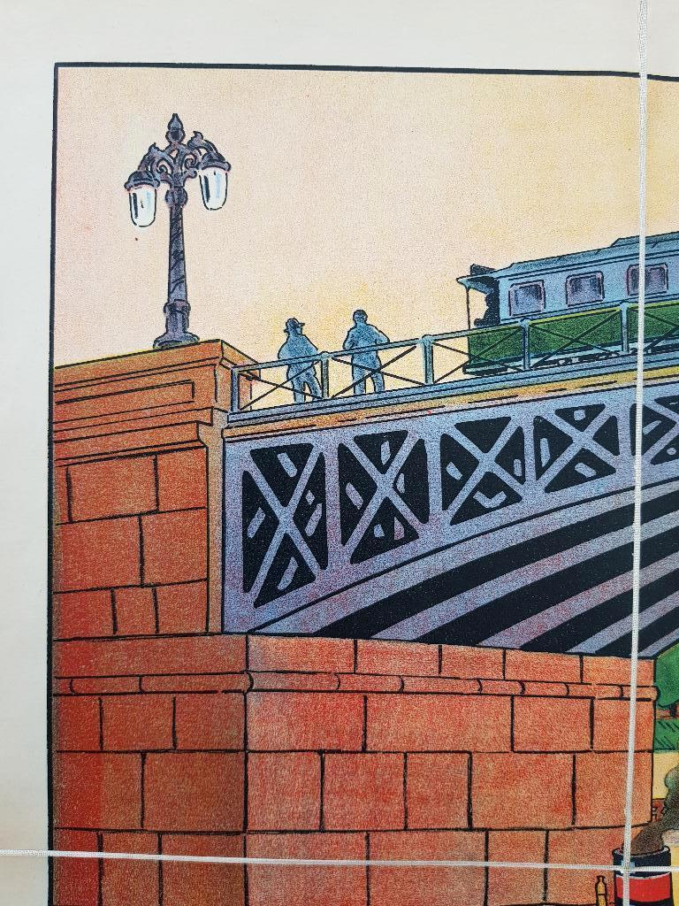 Onder de brug oude schoolplaat uit Frankrijk litho op canvas, Ophalen of Verzenden