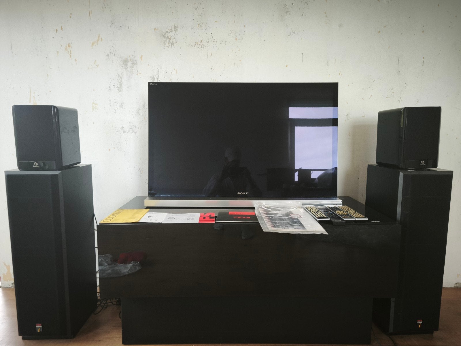 Homecinema set (televisie, 5 boxen, merantz apparatuur), Ophalen, Blu-ray-speler, 70 watt of meer, Gebruikt
