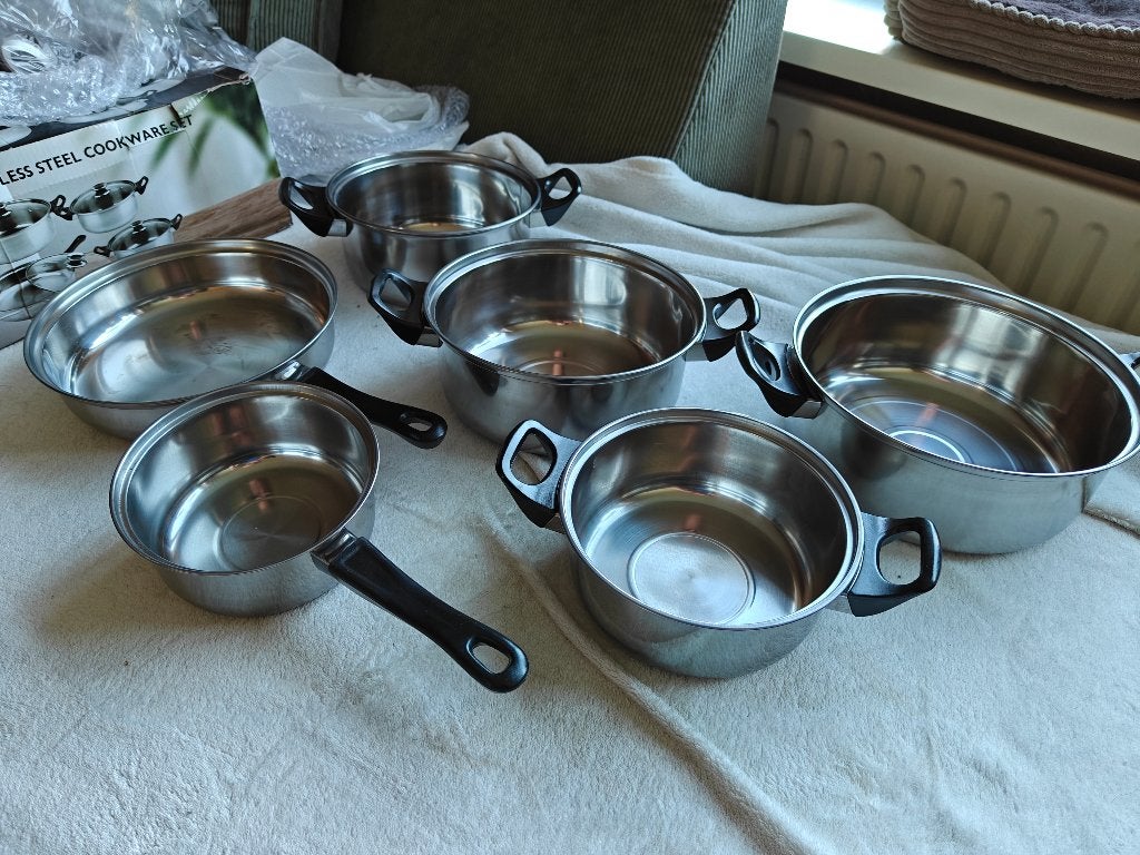 12 delige pannen set roestvrijstaal RVS deksel, Ophalen of Verzenden, Nieuw, Rvs, Pannenset