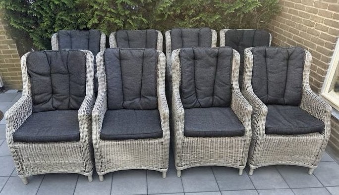 8 Luxe Wicker Tuinstoelen - Zeer Nette Staat, Ophalen, Zo goed als nieuw, Wicker
