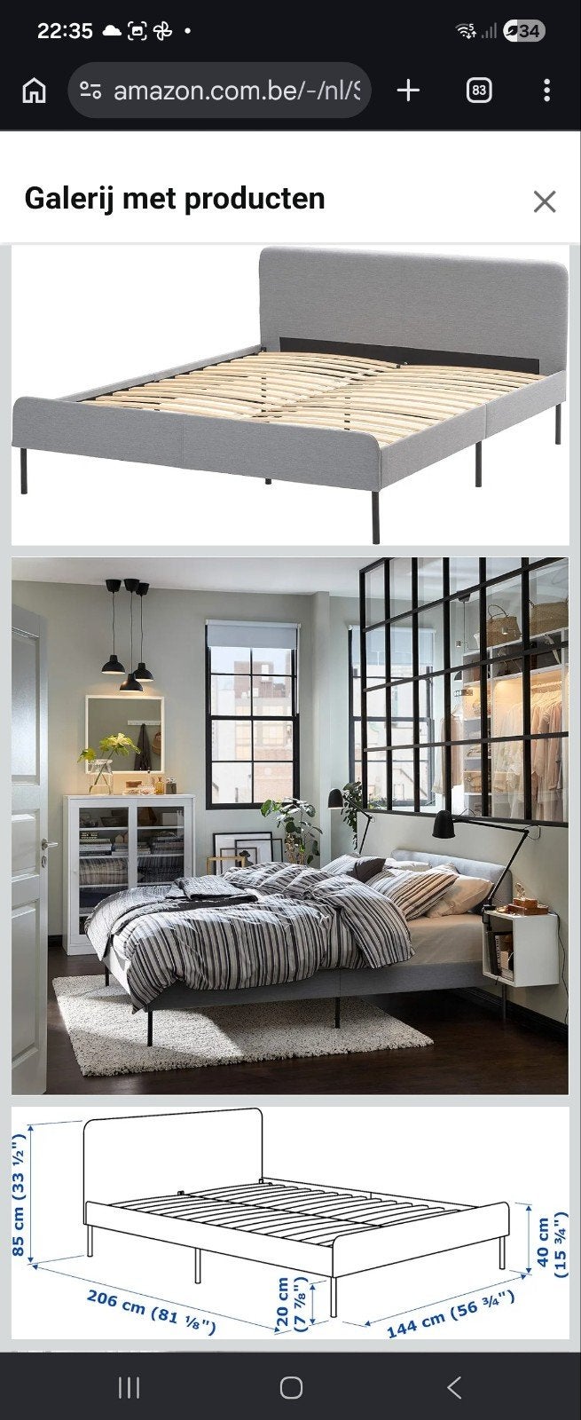 Ikea Slattum lichtgrijs stoffen bed 140x200 cm & lattenbodem, Huis en Inrichting, Slaapkamer | Bedden, Ophalen, Tweepersoons, 140 cm