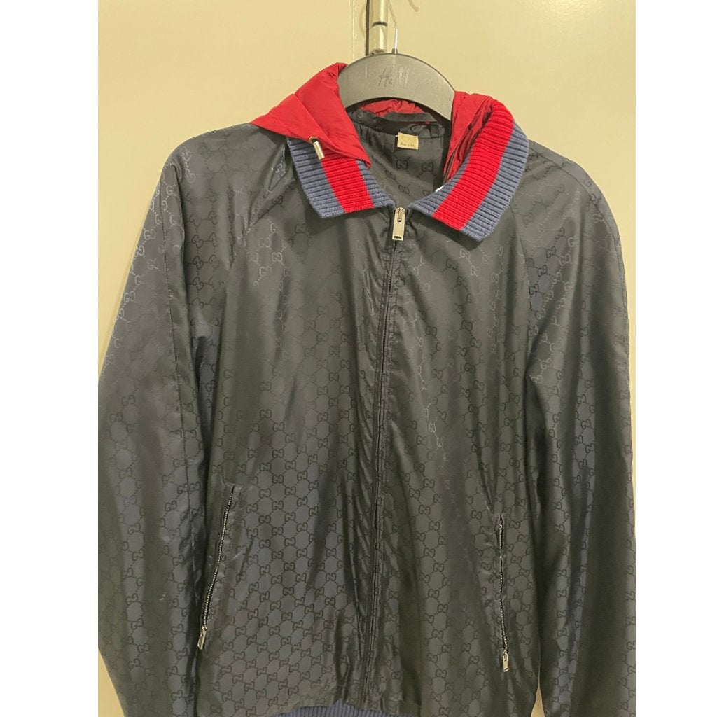 Gucci GG Jacquard windjack navy/rood – origineel (geen bon), Ophalen of Verzenden, Zo goed als nieuw, Gucci, Maat 48/50 (M)