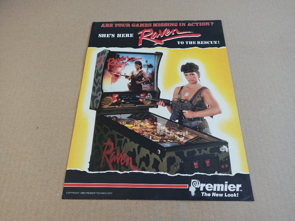Flyer: Gottlieb Raven (1986) Flipperkast, Verzamelen, Verzenden, Gebruikt, Elektronisch, Flipperkast