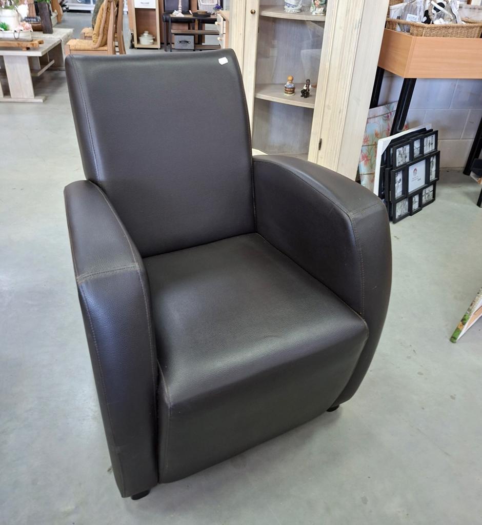 Leren fauteuil | donkerbruin | lederen stoel, Ophalen, Gebruikt, Minder dan 75 cm, Leer