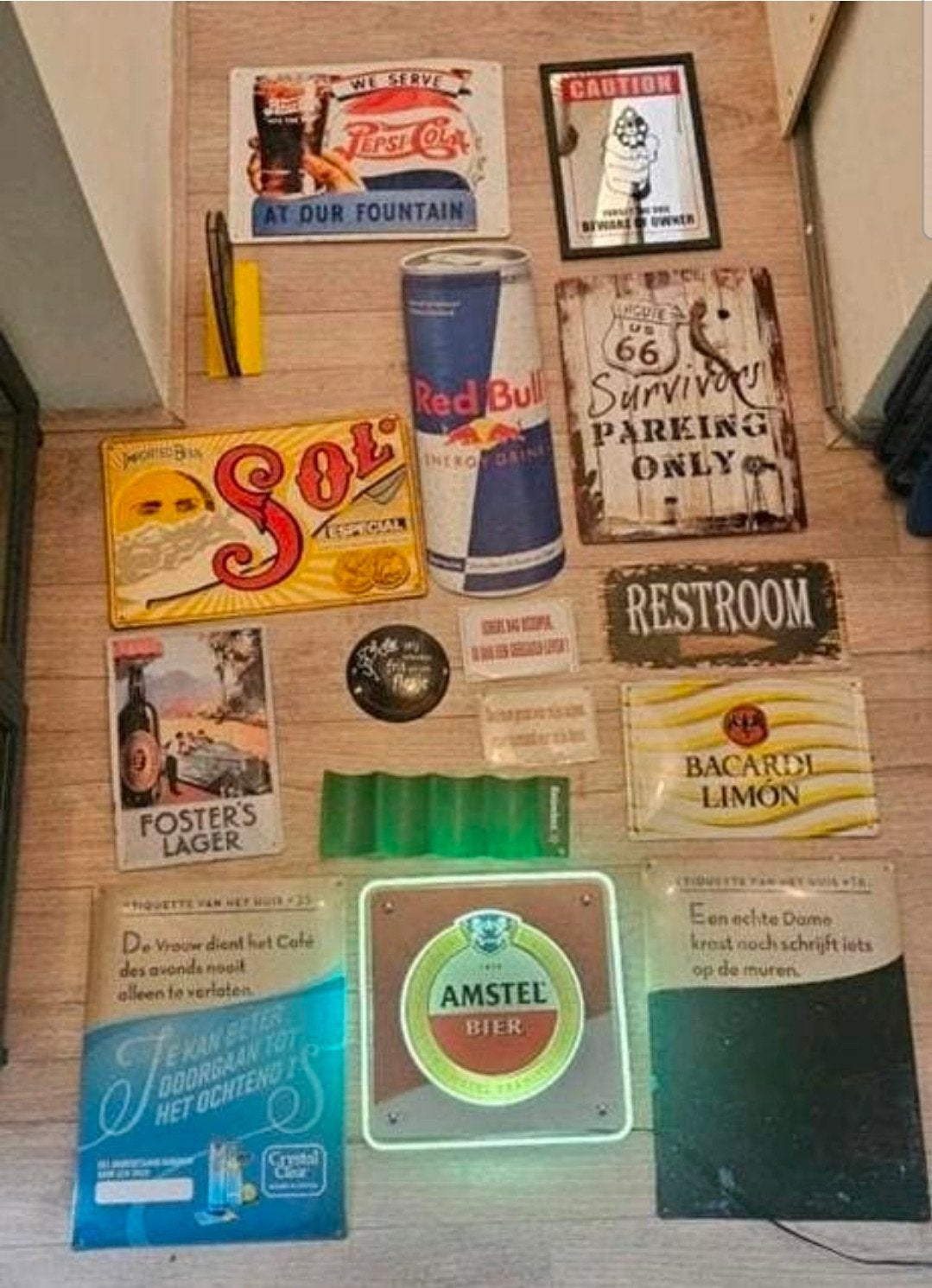 Reclameborden voor in een mancave.Amstel, Pepsi, red bull, Ophalen, Zo goed als nieuw, Reclamebord