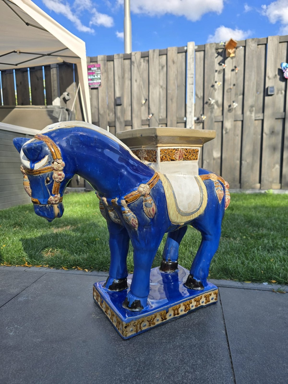 Blauw keramiek tang paard, Ophalen, 50 cm, Overige typen, Meerkleurig
