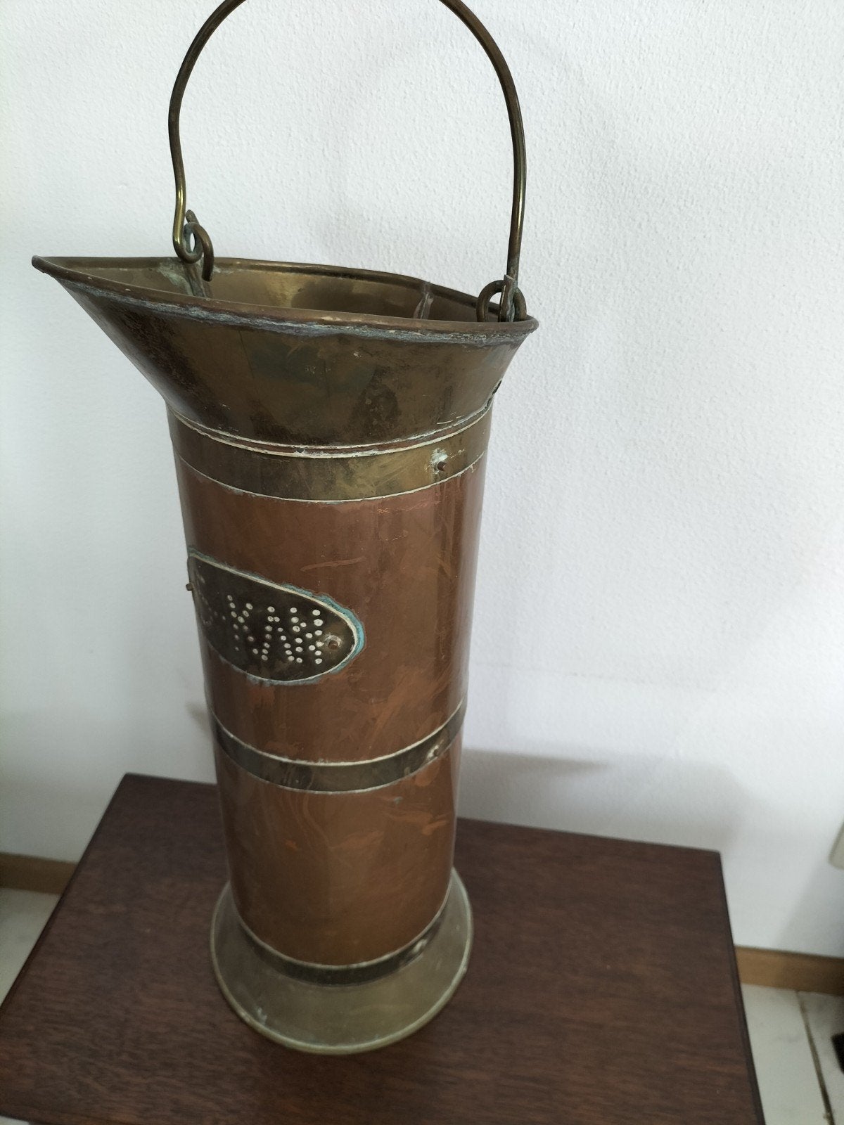 Hoge koperen kolenkit, Antiek en Kunst, Ophalen