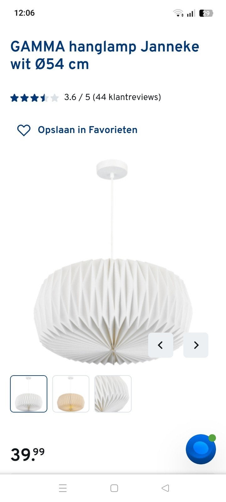 GAMMA hanglamp Janneke wit Ø54 cm, Huis en Inrichting, Lampen | Hanglampen, Ophalen of Verzenden, Gebruikt, Modern, Scandinavisch, Japandi