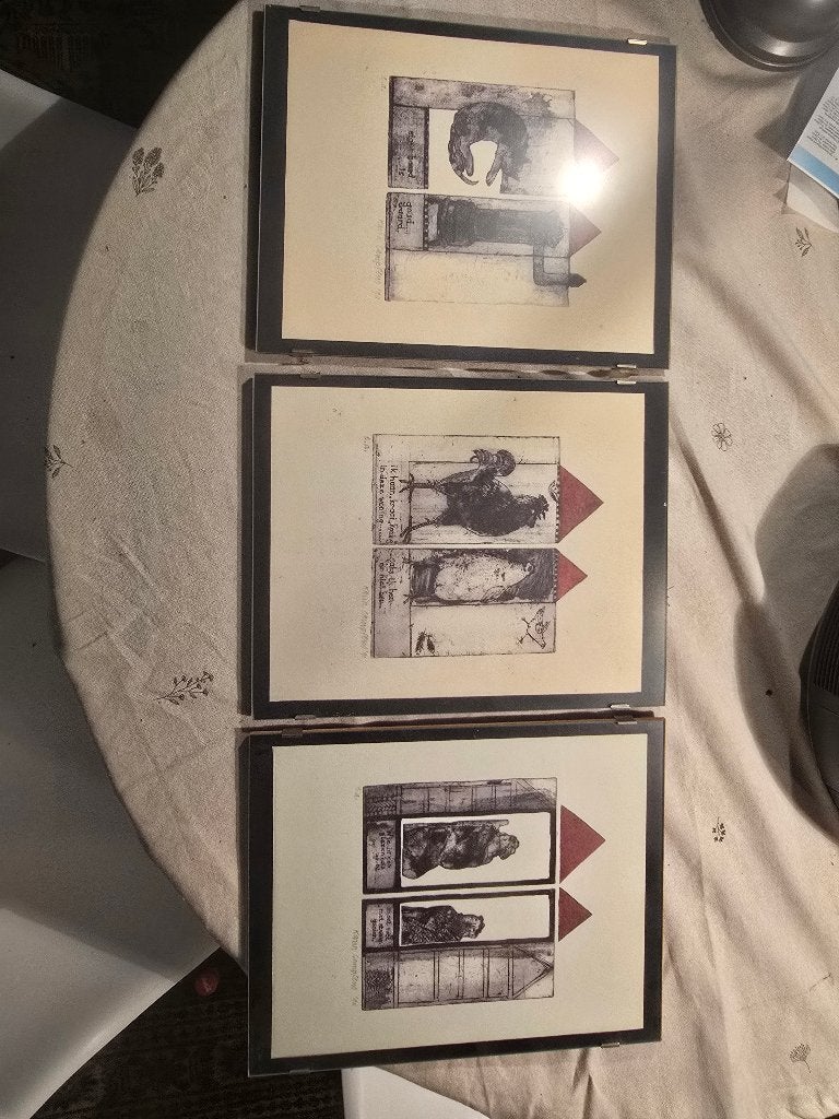 Set van 3 ingelijste kunstprenten / etsen in zwarte lijst, Ophalen of Verzenden, Dagelijks leven, Overige technieken