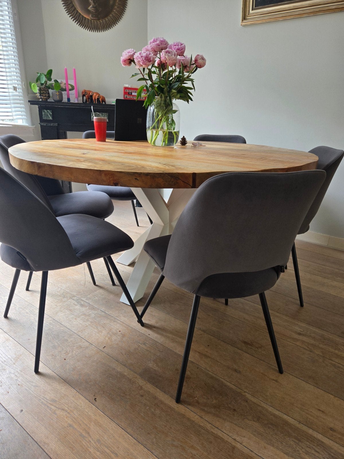 6 Riverdale eetkamerstoelen - Donkerblauw/Grijs, Ophalen, Gebruikt, Vijf, Zes of meer stoelen, Stof