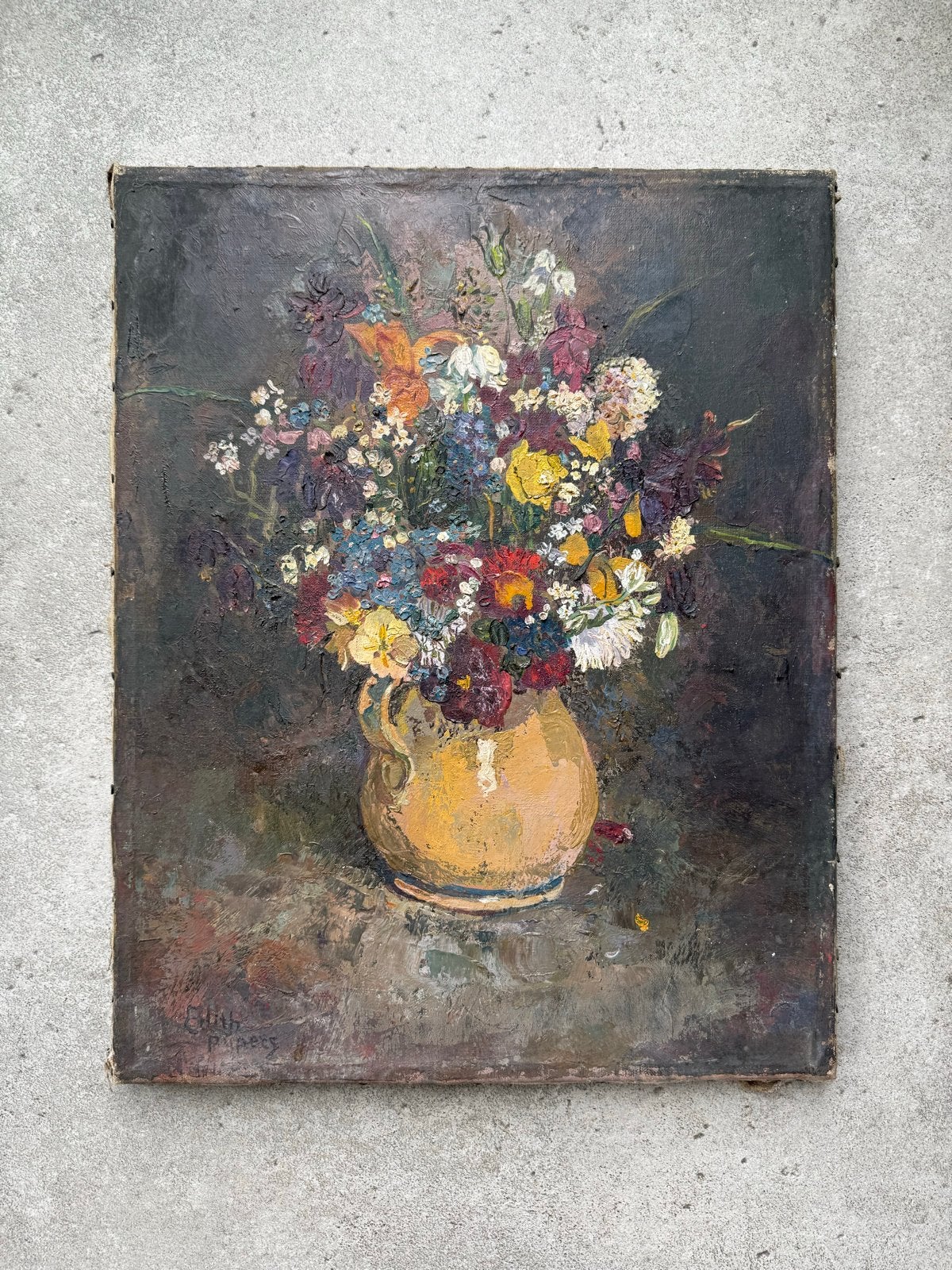 Bloemenstilleven door Edith Pijpers (37x47cm), Antiek en Kunst, Kunst | Schilderijen | Klassiek, Ophalen, Doek, Expressionistisch
