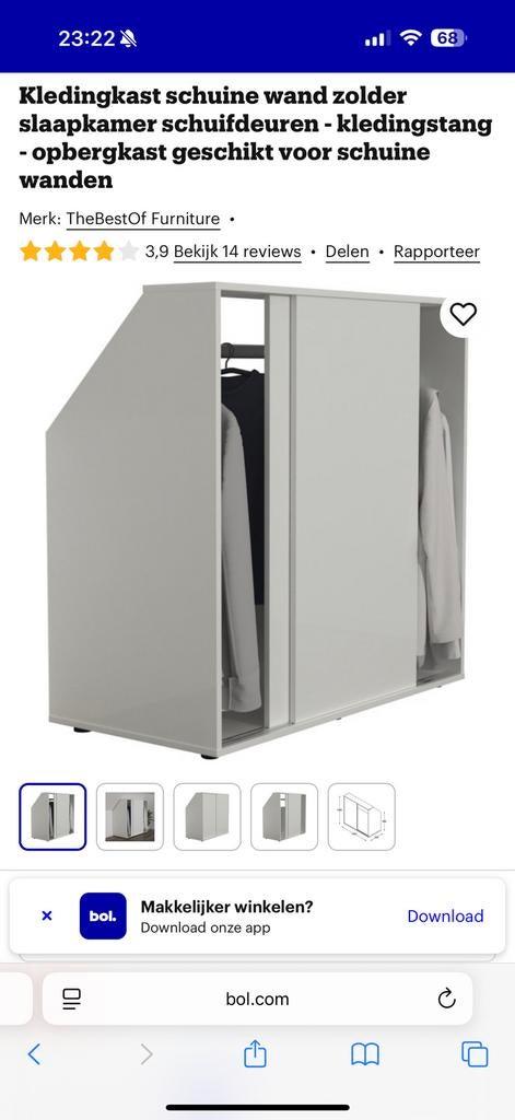 Zgan!! Schuine zolder kast. 2x, Ophalen, 50 tot 100 cm, Zo goed als nieuw, Minder dan 100 cm