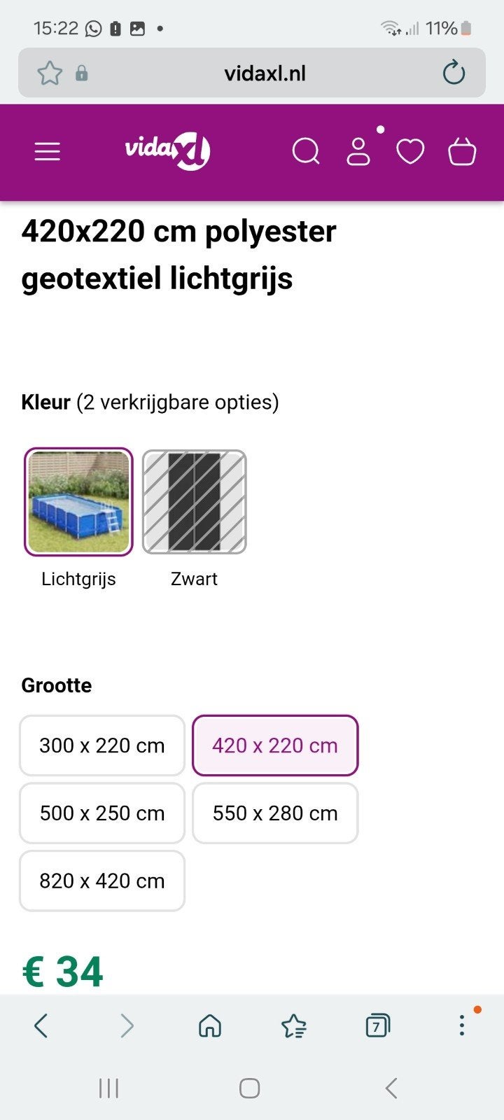 vidaXL Zwembadgrondzeil 420x220 cm polyester geotextiel, Ophalen of Verzenden, Nieuw, Grondzeil