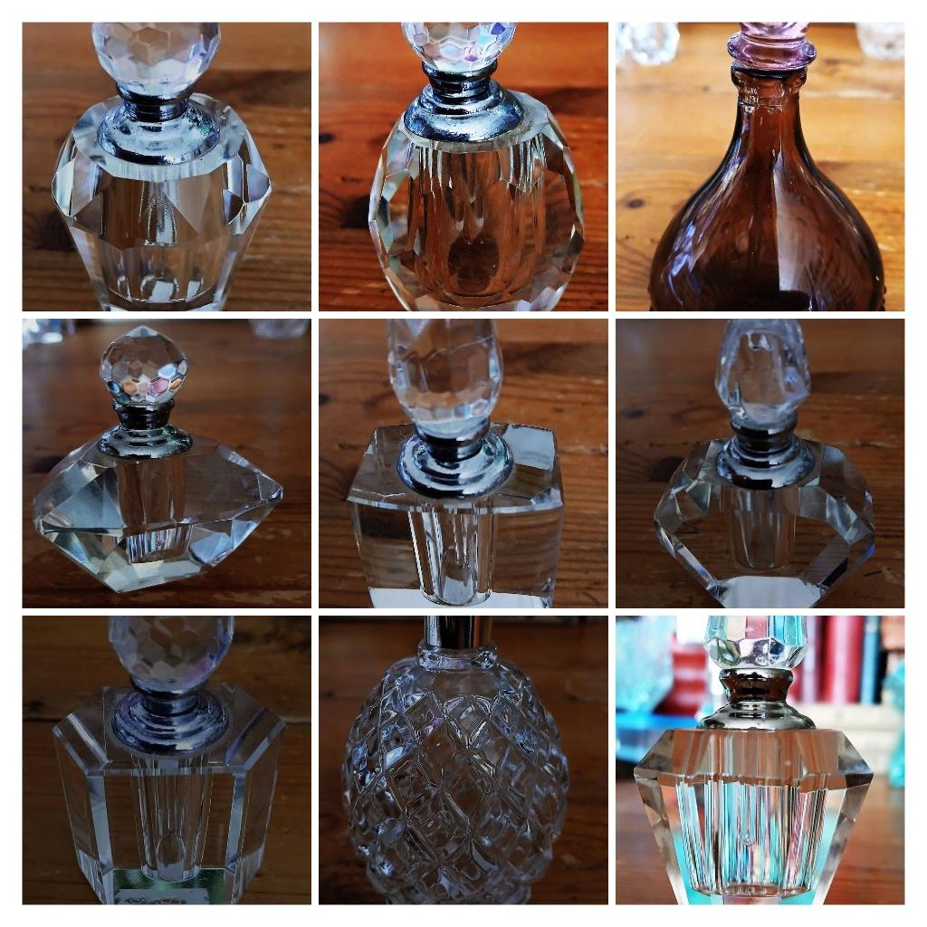Vintage parfumflesjes o.a. kristal facet geslepen pipet, Ophalen of Verzenden