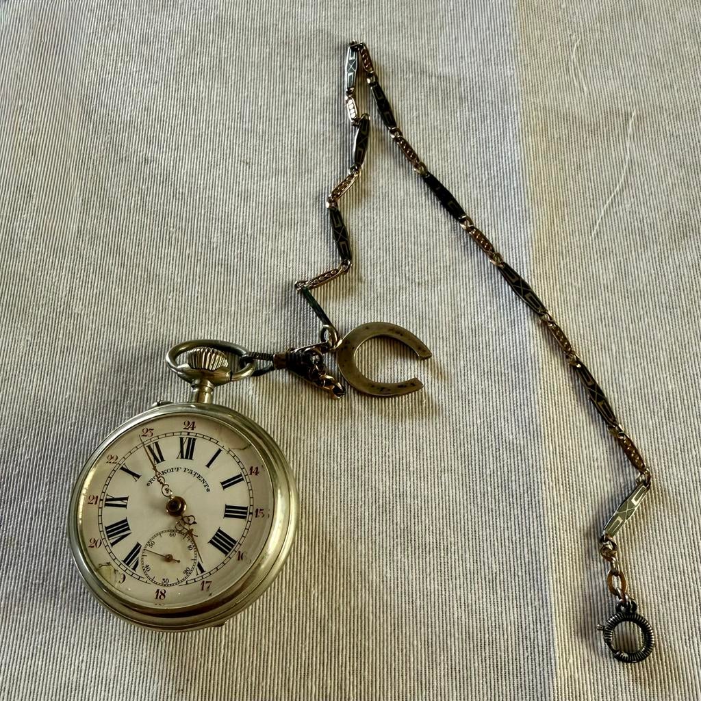 Antiek zakuurwerk 19e eeuw Rostkopf, Overige merken, Zakhorloge, Ophalen of Verzenden, Met ketting
