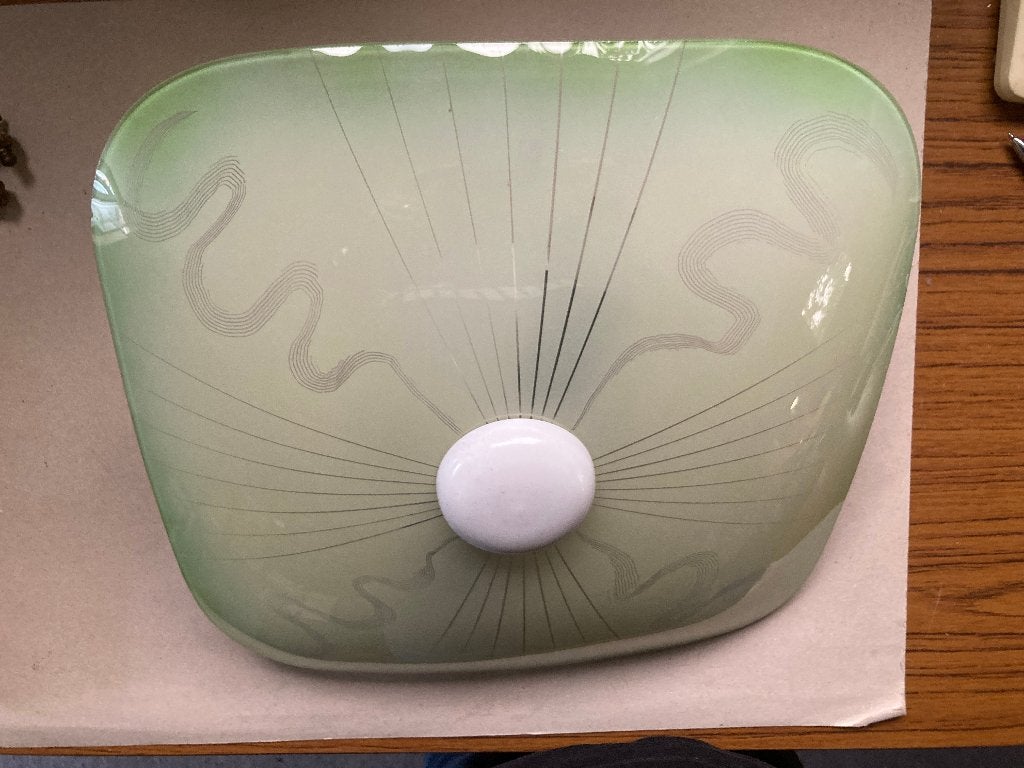 T.K. vierkante Vintage groene Plafondlamp jaren 50/60, Gebruikt, Jaren 50, Groen, Overige fittingen