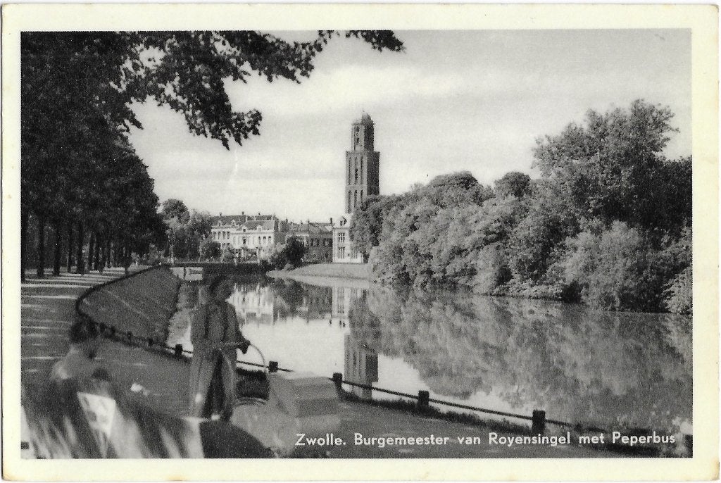 Zwolle, Burg. van Royensingel, Peperbus, vrouw, kinderwagen, Verzenden, 1940 tot 1960, Gelopen, Overijssel