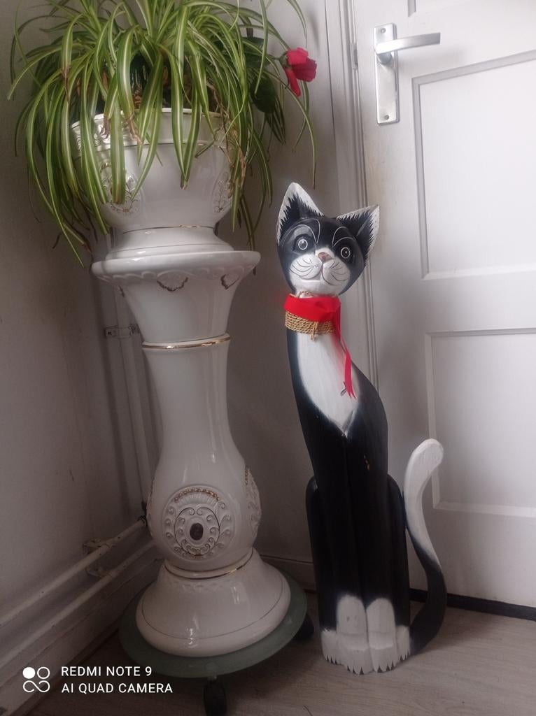 Vintage wood hout decoratie kat hoogte 84 CM, Verzamelen, Beelden en Beeldjes, Ophalen of Verzenden, Zo goed als nieuw, Dier