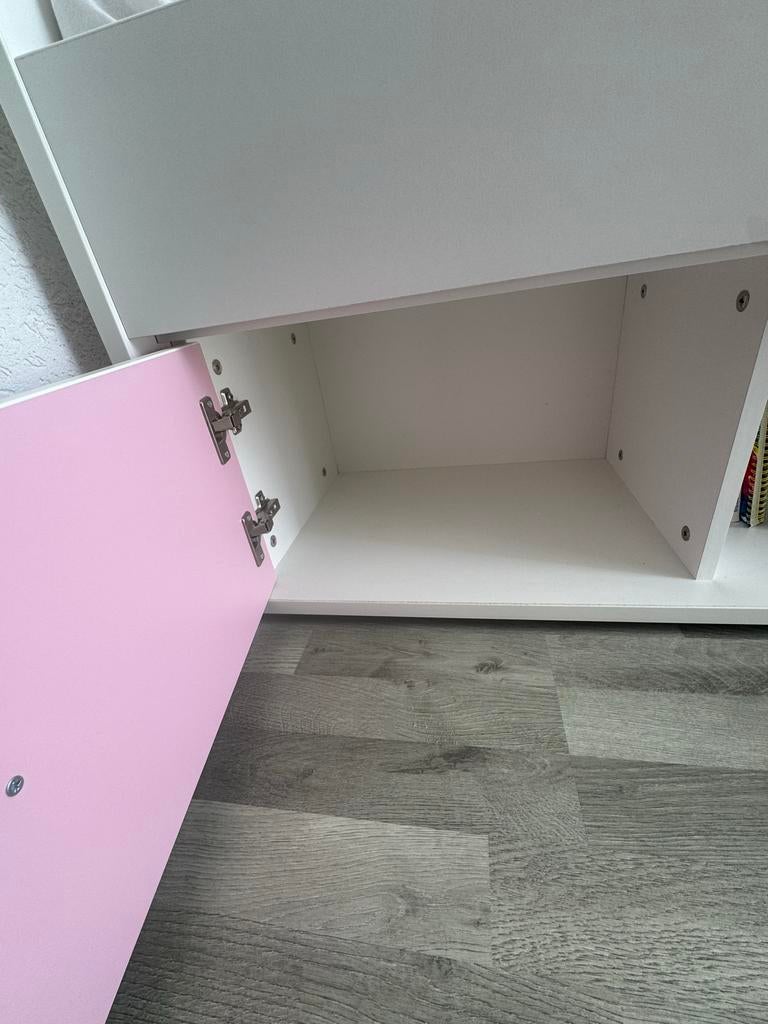 Eenpersoonsbed met opbergruimte - wit/roze, Huis en Inrichting, Ophalen, Gebruikt, Eenpersoons, Wit