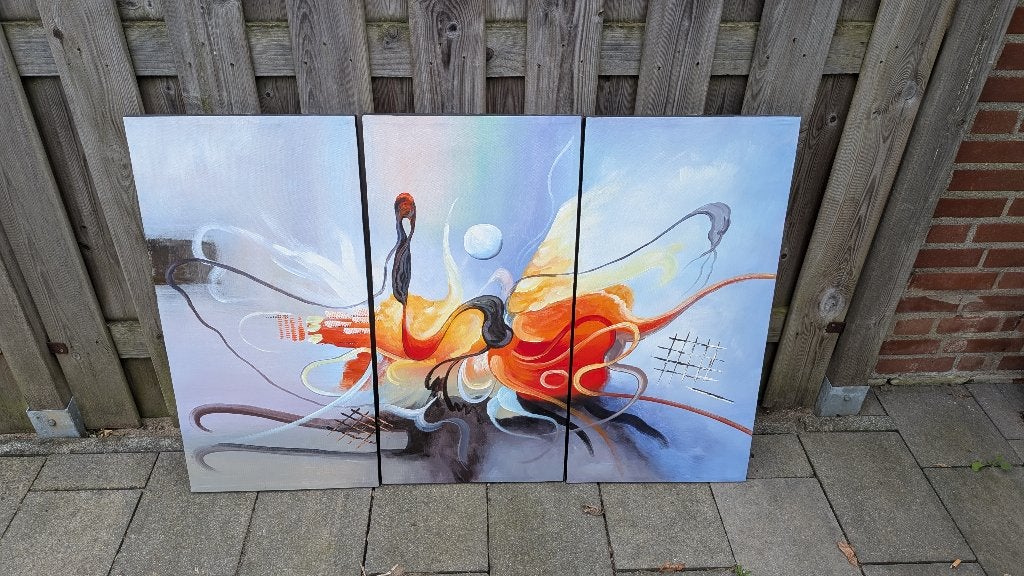 Prachtig Abstract Triptiek Olieverfschilderij • 3 panelen, Ophalen