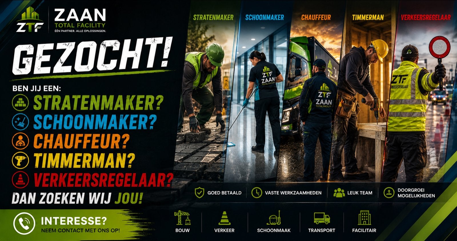 Gezocht- Fulltime- stratenmaker-schoonmaker-opruimer, Vacatures, Vacatures | Bouwnijverheid, Overige niveaus, Vanaf 1 jaar, Overige vormen