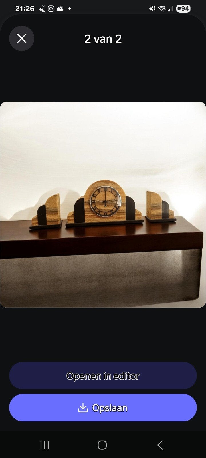 Art Deco Marmeren Schouwklok met Boekensteunen, Ophalen