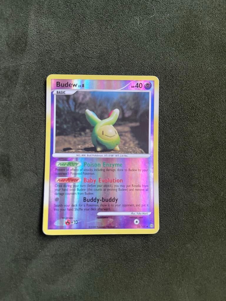 Budew 33/100 Pokémon Kaart - Holo Glanzend, Ophalen of Verzenden, Gebruikt, Losse kaart, Foil