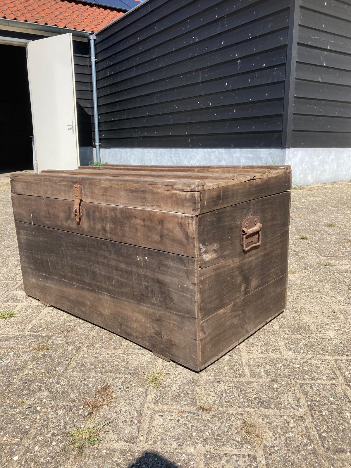 Oude houten kist reiskist, Ophalen, Zo goed als nieuw, 50 tot 100 cm, Minder dan 50 cm