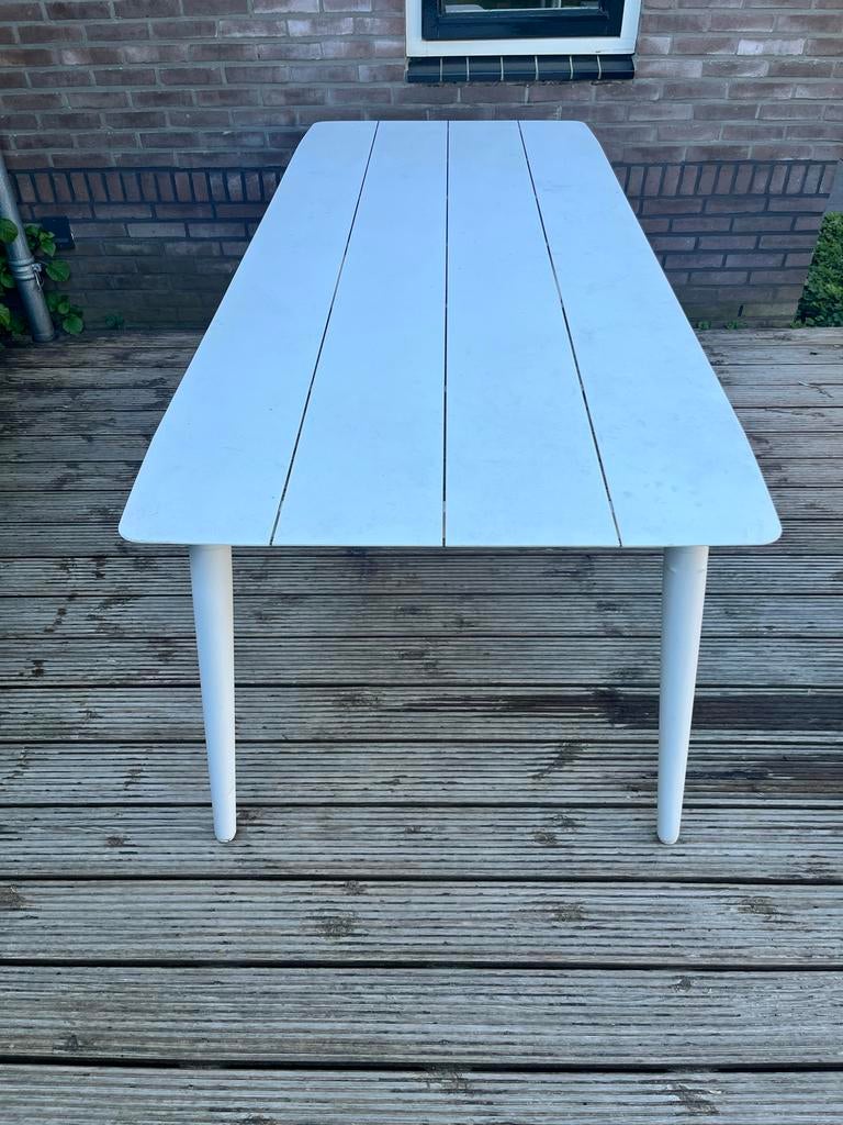 Witte aluminium tuintafel 90x220 cm - Goede staat, Tuin en Terras, Tuintafels, Ophalen, Gebruikt, Rechthoekig, Aluminium