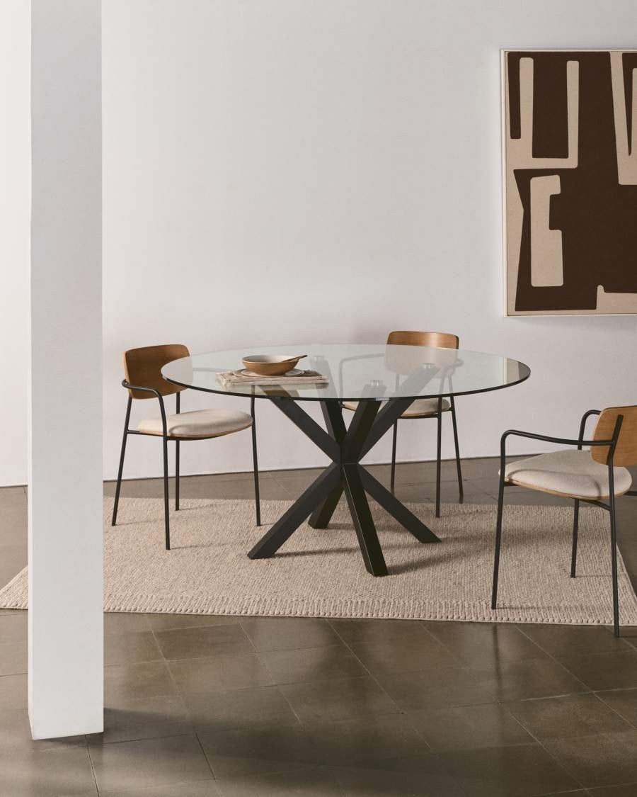 Ronde glazen tafel (Kave Home Full Argo) – 119 cm doorsnede, Ophalen, Modern, Industrieel, Rond, Zo goed als nieuw