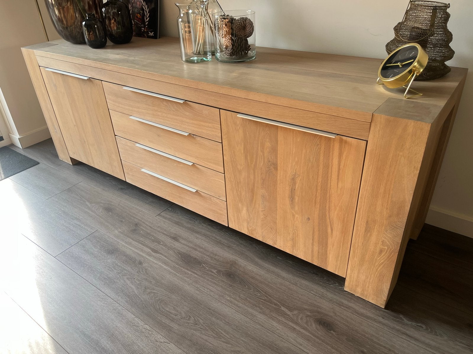 Massief eiken dressoir 228x63x77 cm, Huis en Inrichting, Ophalen, Gebruikt, Eikenhout, 200 cm of meer