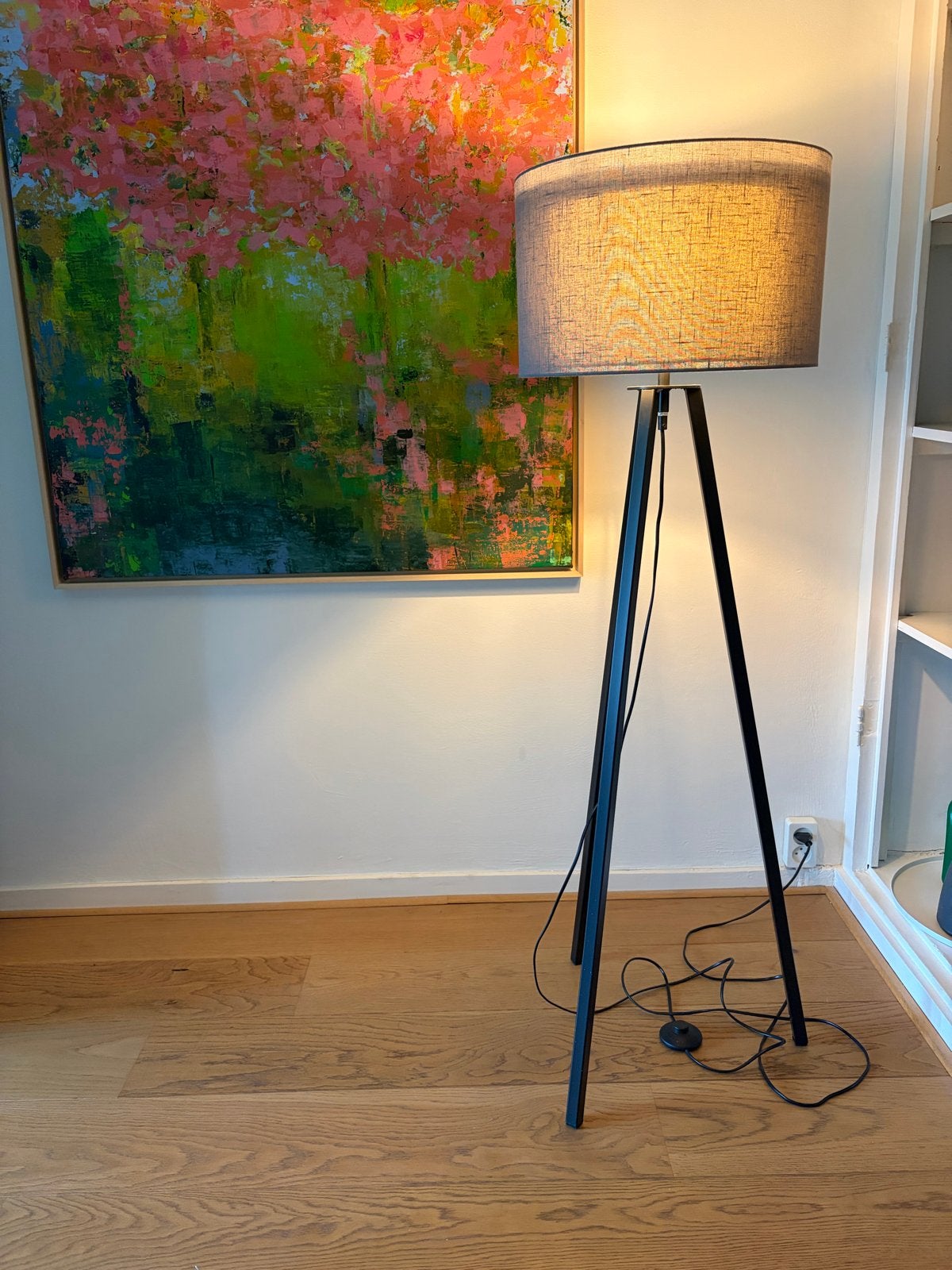 Stijlvolle staande lamp met stoffen kap, Huis en Inrichting, Ophalen of Verzenden, Gebruikt, Metaal, 150 tot 200 cm