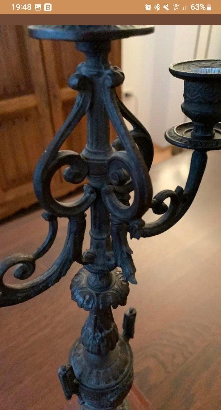 Antieke kandelaar met drie armen, Antiek en Kunst, Ophalen, Koper of Brons
