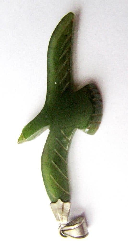 Antieke handgesneden Jade zwaluw hanger met zilver, Ophalen, Zilver, Hanger, Met edelsteen