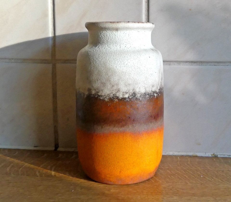 Scheurich 231-15 vintage vaas oranje wit West-Germany, Huis en Inrichting, Woonaccessoires | Vazen, Ophalen of Verzenden, Gebruikt