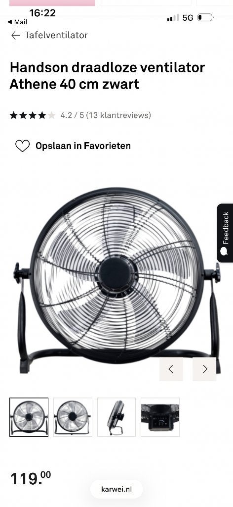 Handson draadloze ventilator, Ophalen of Verzenden, Zo goed als nieuw, Tafelventilator