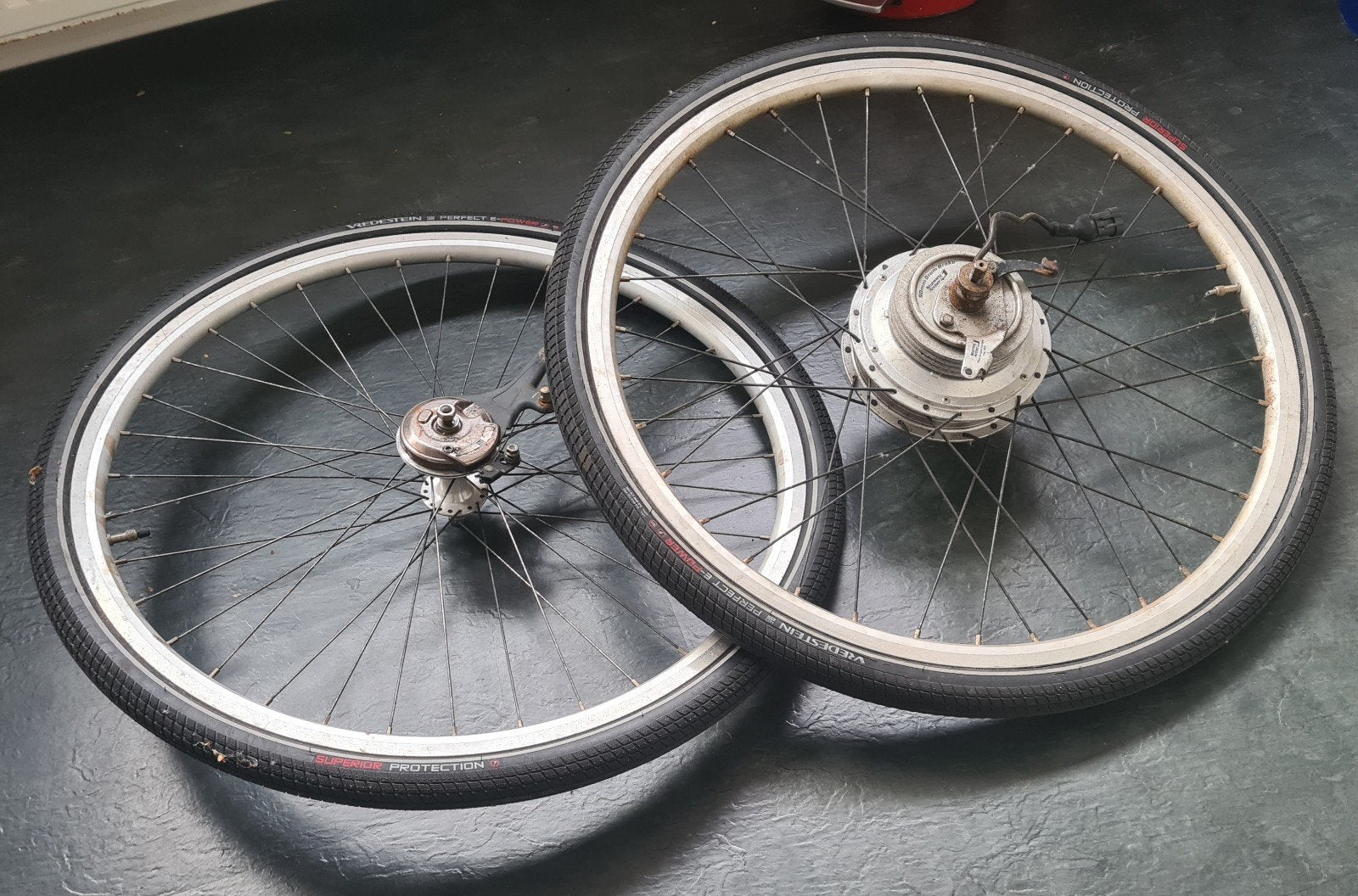 Set 28" aluminium velgen met ION naafmotor & trommel/roller, Gebruikt, Motor, Aluminium, Shimano