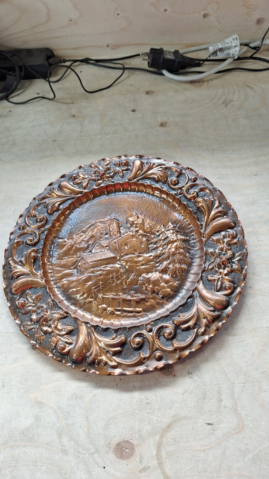Koperen wanddecoratie met berglandschap, Ophalen of Verzenden
