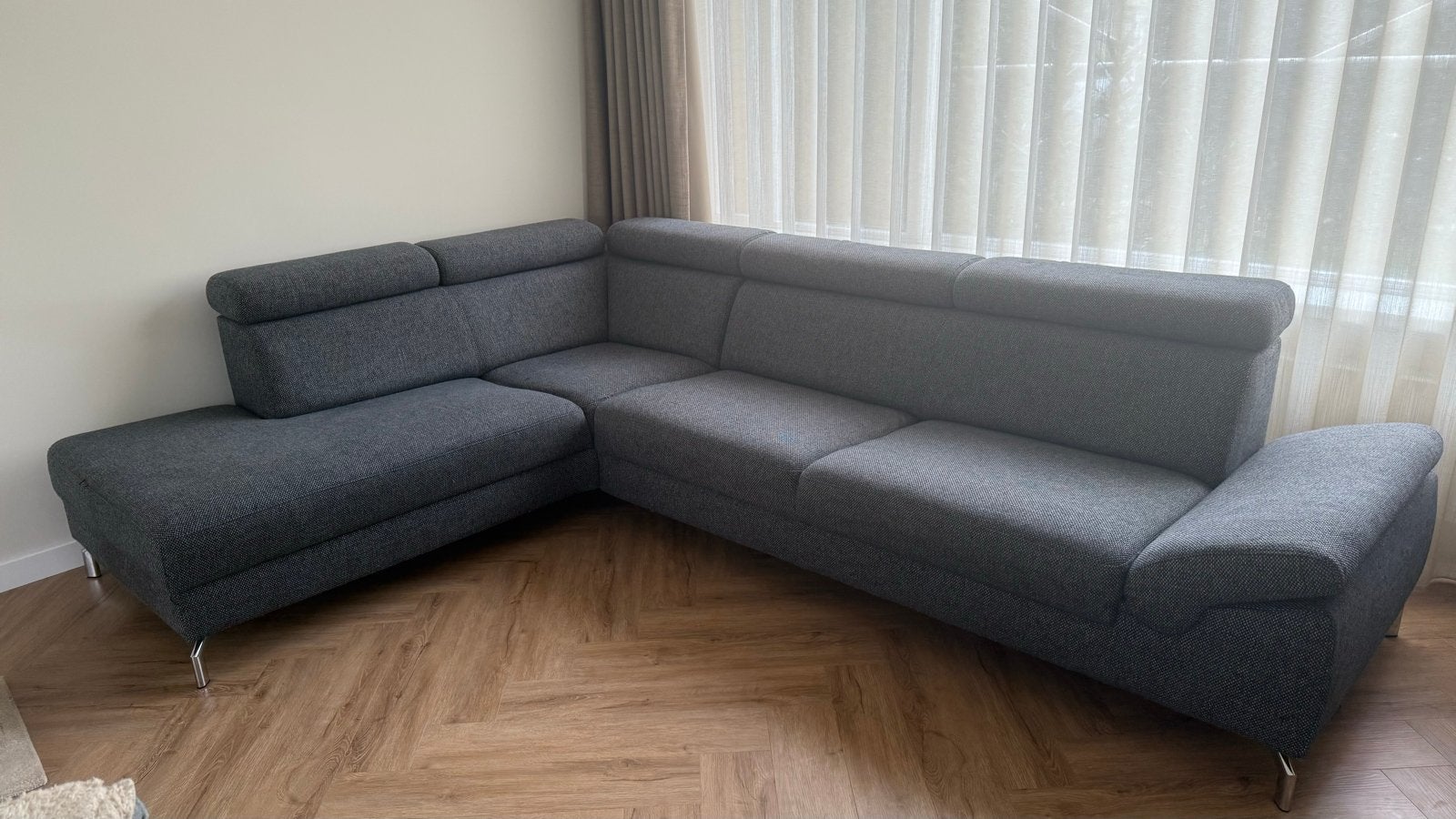 Ruime antraciete Motel hoekbank – zeer nette staat, Ophalen, 250 tot 300 cm, Hoekbank, Zo goed als nieuw