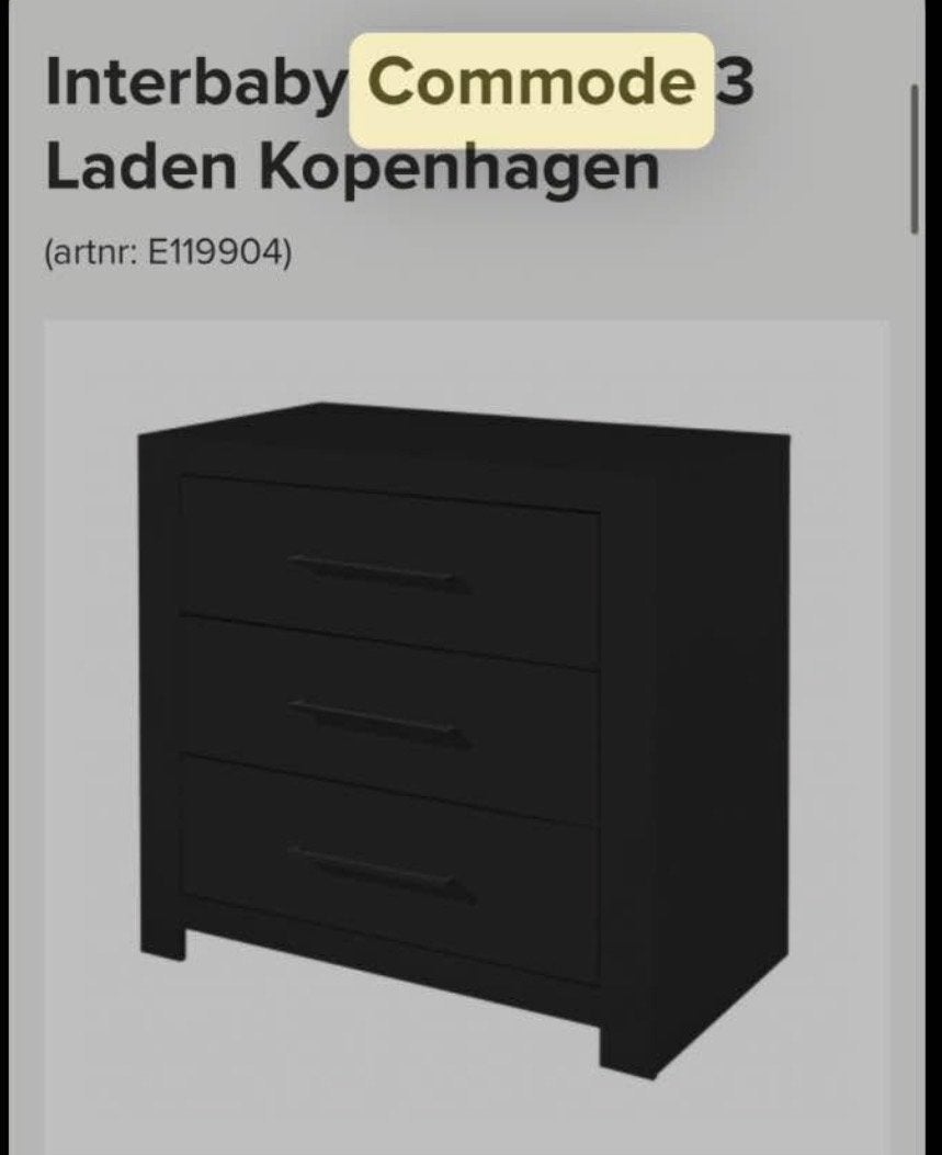 Interbaby Commode Kopenhagen - 3 Laden, 100cm breed, Ophalen, Zo goed als nieuw, 100 cm of meer, Commode