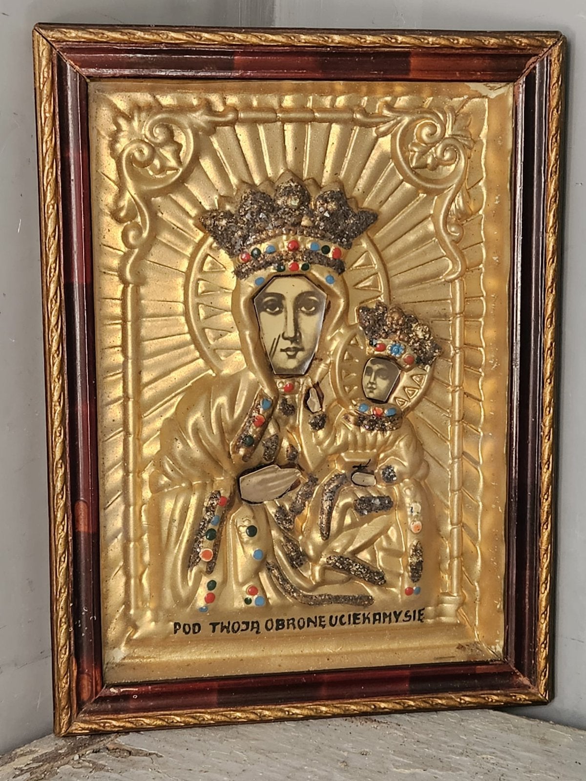 Antieke religieus icoon / vitrine heilige madonna, Antiek en Kunst, Antiek | Religie, Verzenden