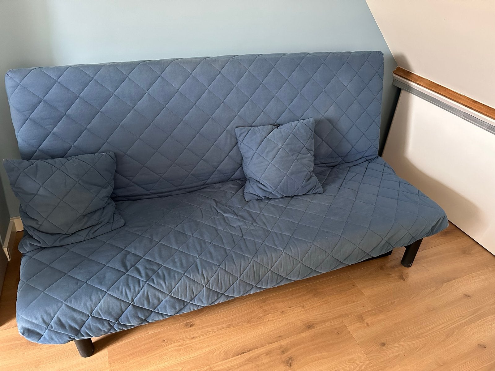 Slaapbank / Bedbank - Blauw, inclusief kussens, Ophalen, Gebruikt, Blauw, Tweepersoons