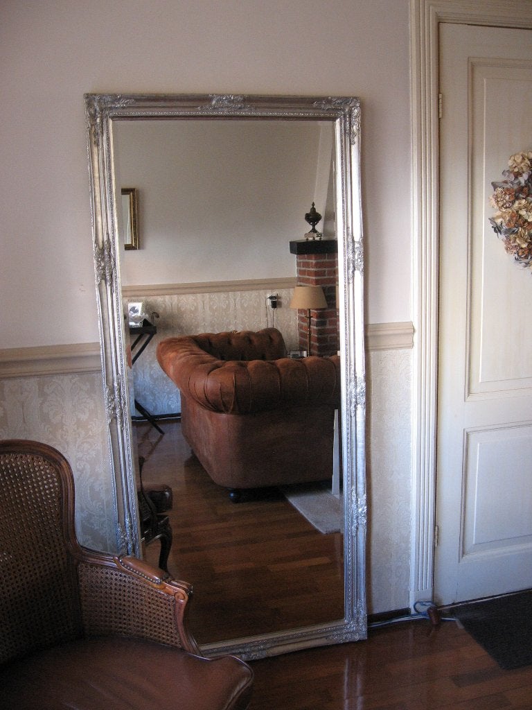 Chique!! Old-Zilver "Facet" Lange 183x83cm "Barok" Spiegel, Huis en Inrichting, Woonaccessoires | Spiegels, Ophalen, Zo goed als nieuw