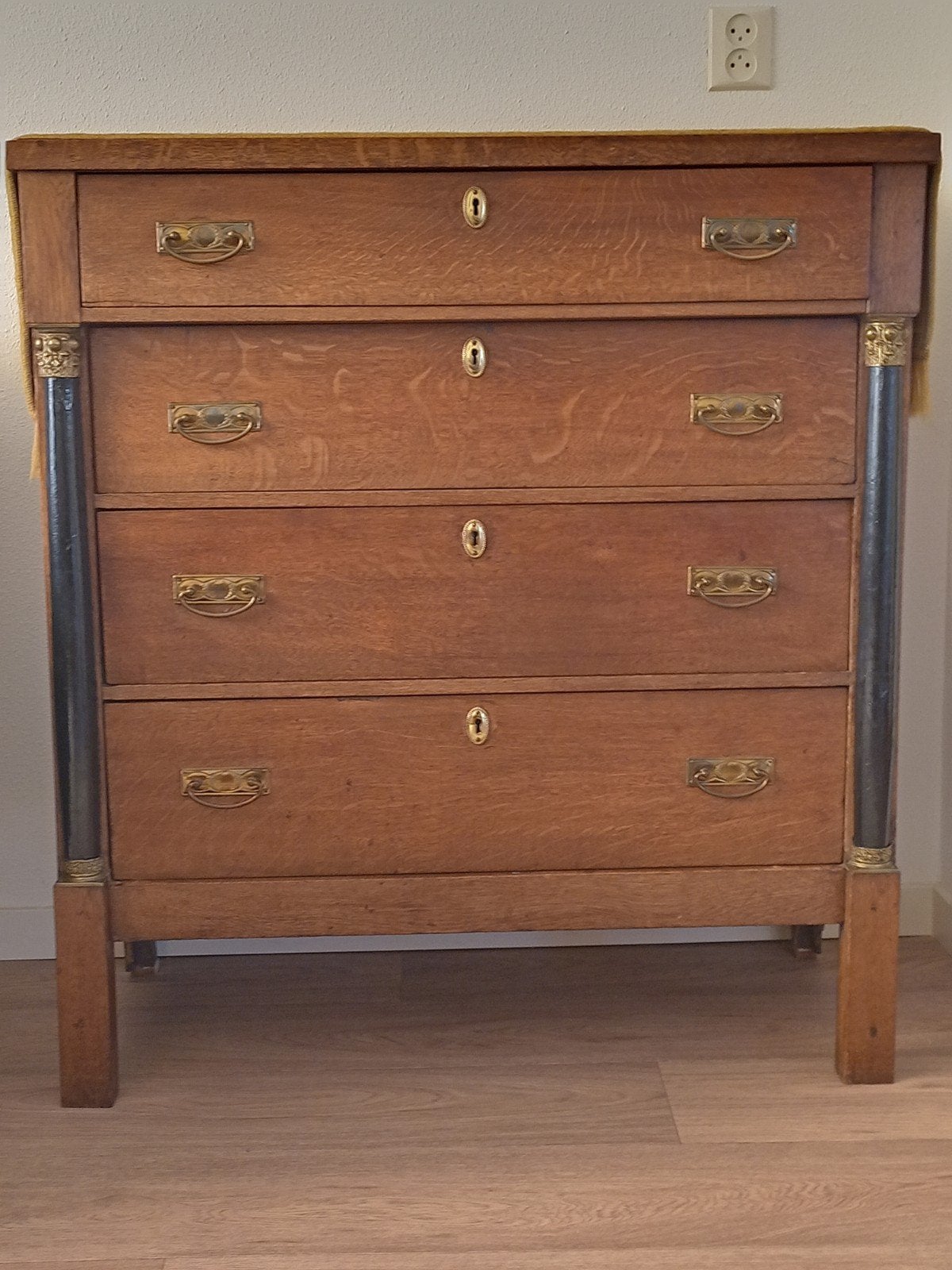 Antieke Eiken Commode Empire Stijl 1800-1830, Gebruikt, Eikenhout, 3 of 4 laden, 25 tot 50 cm