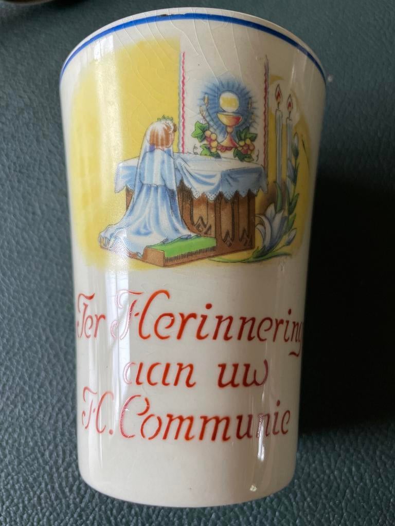 Antieke Communie Mok - 'Ter Herinnering aan uw H. Communie', Ophalen of Verzenden