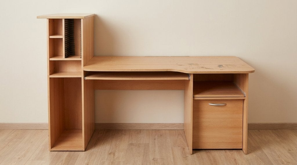 Licht houten computerbureau met opbergtoren, Huis en Inrichting, Ophalen, Gebruikt, Computerbureau