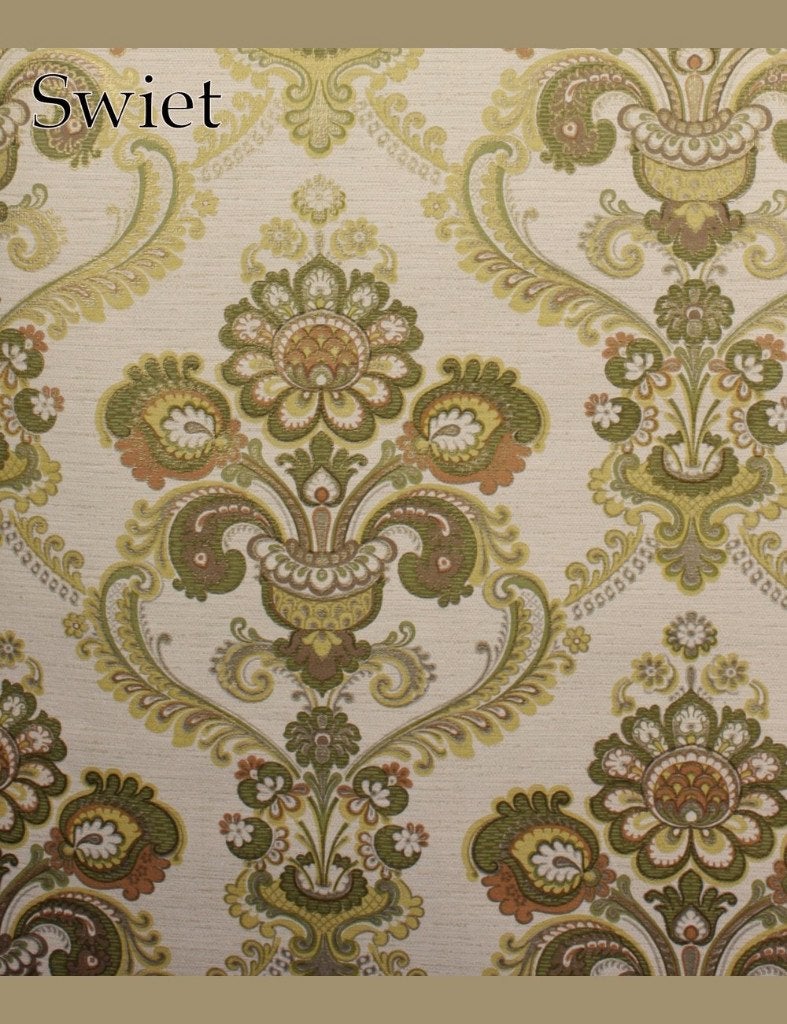 4004 barok vintage behang groen bruin ornament swiet, Huis en Inrichting, Stoffering | Behang, Verzenden, Papierbehang, Groen