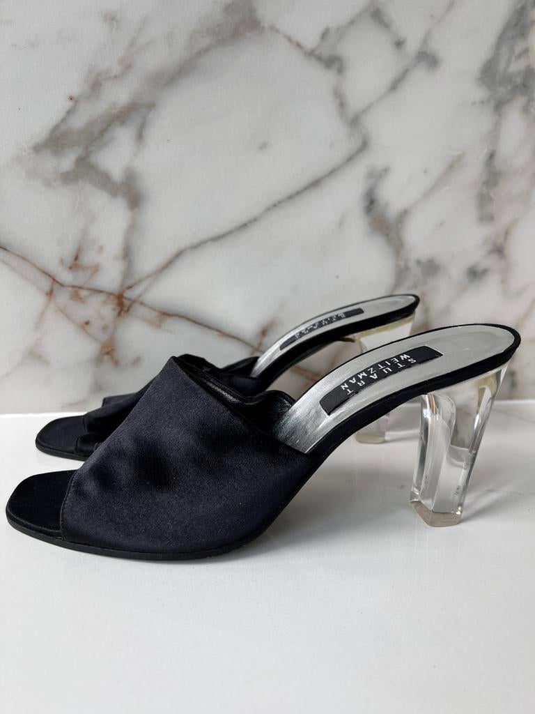 STUART WEITZMAN VINTAGE MUILTJES HAKKEN TRANSPARANT HAK 41, Kleding | Dames, Schoenen, Zwart, Zo goed als nieuw, Sandalen of Muiltjes