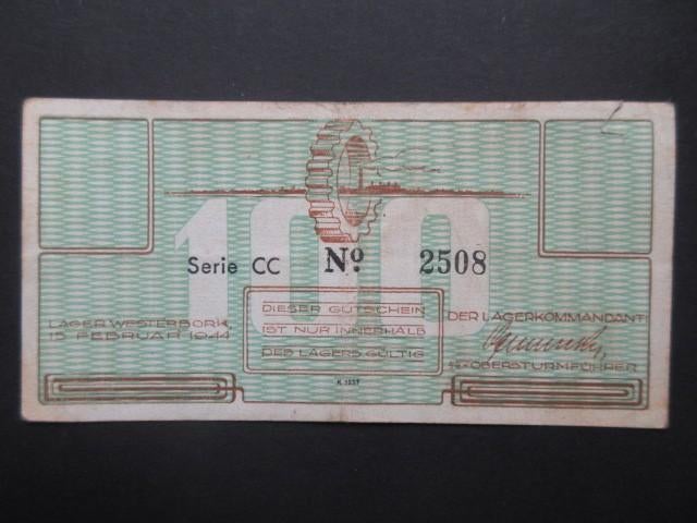 100 Cent 1944 Westerbork Kampgeld (02) WW2, Verzenden, Overige soorten, Nederland, Overige typen